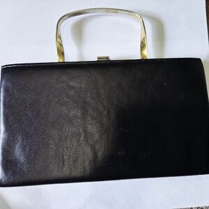 Vintage 1960's Andre' Elegant Black Clutch with Gold Handle & Clasp